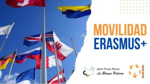 En la imagen aparecen banderas de varios países europeos y el título "Movilidad Erasmus+"